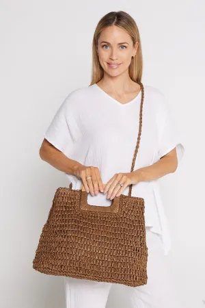 Cancun Raffia Handbag - Choc