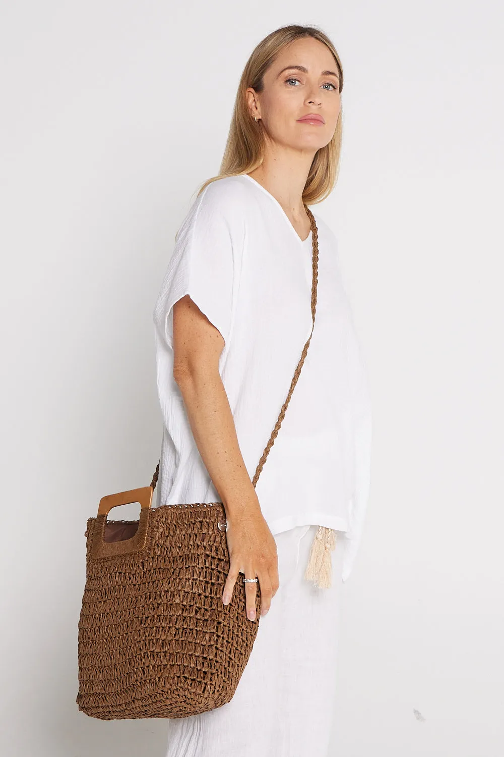 Cancun Raffia Handbag - Choc