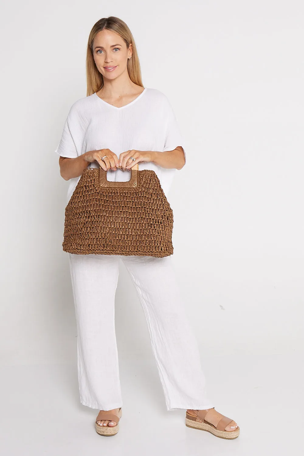 Cancun Raffia Handbag - Choc