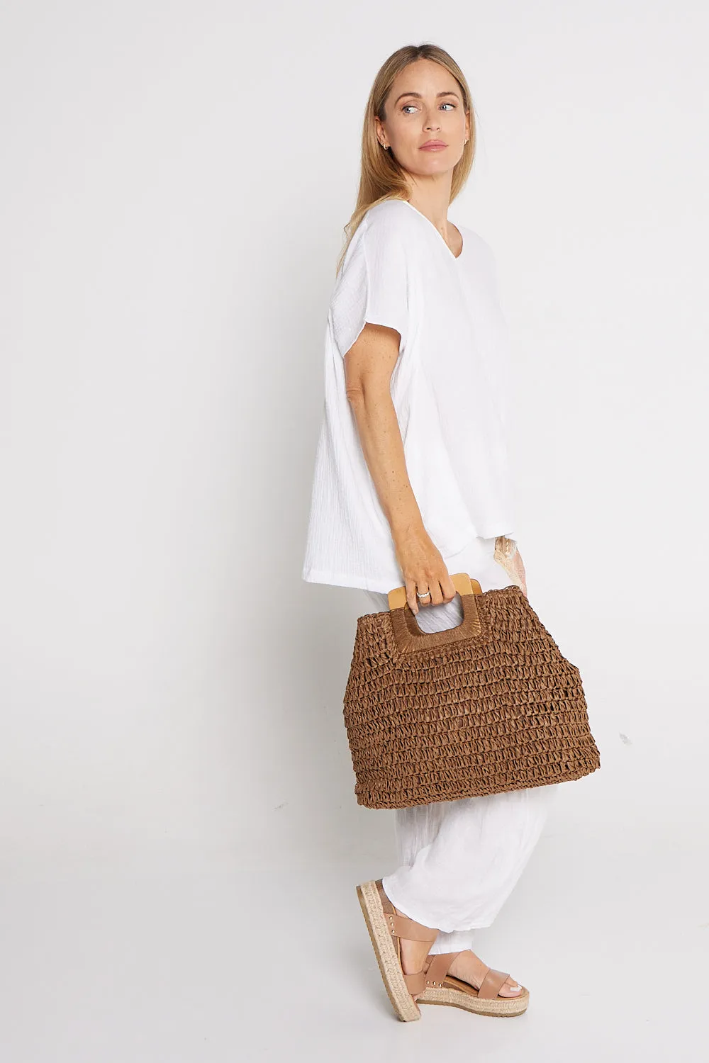 Cancun Raffia Handbag - Choc