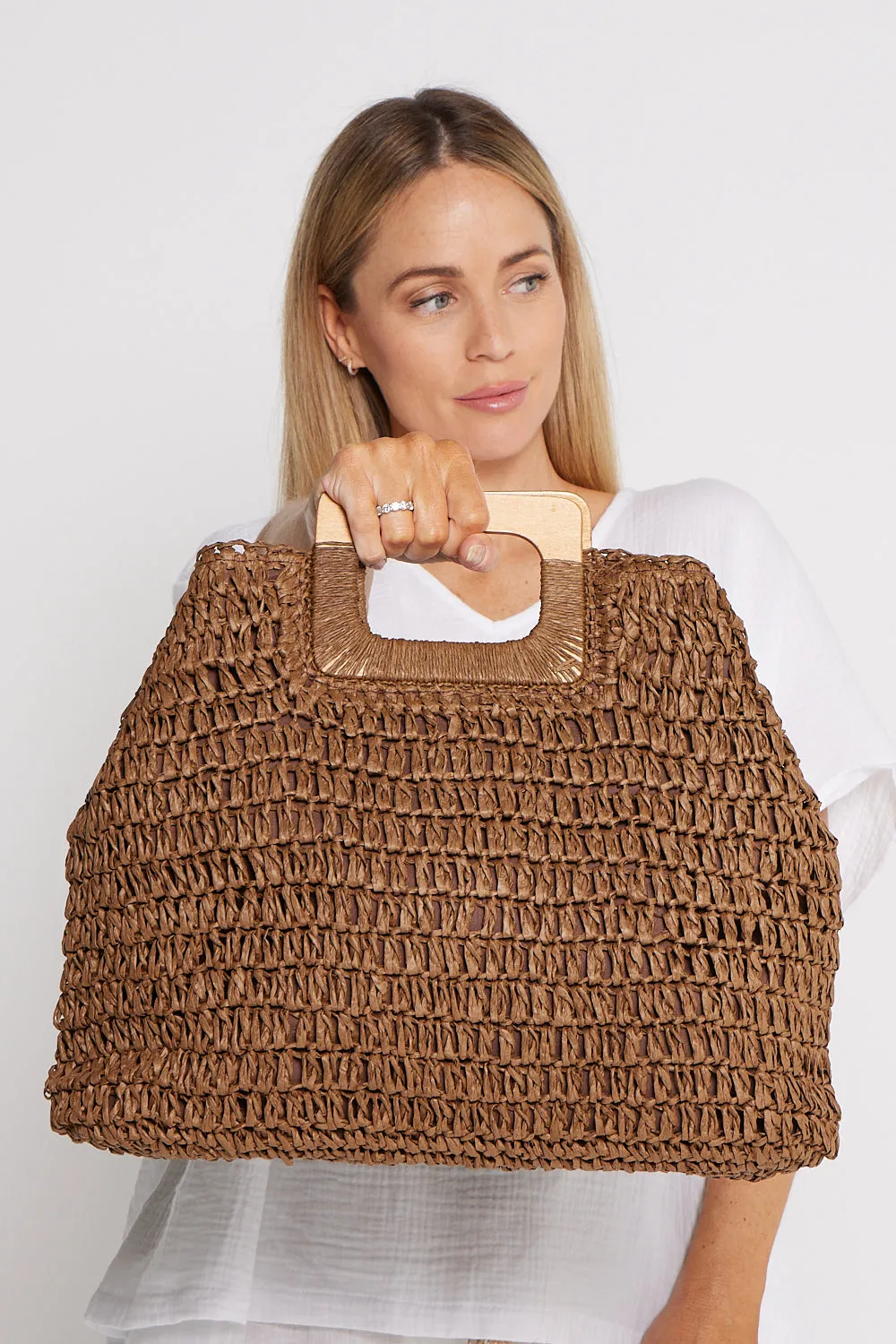 Cancun Raffia Handbag - Choc