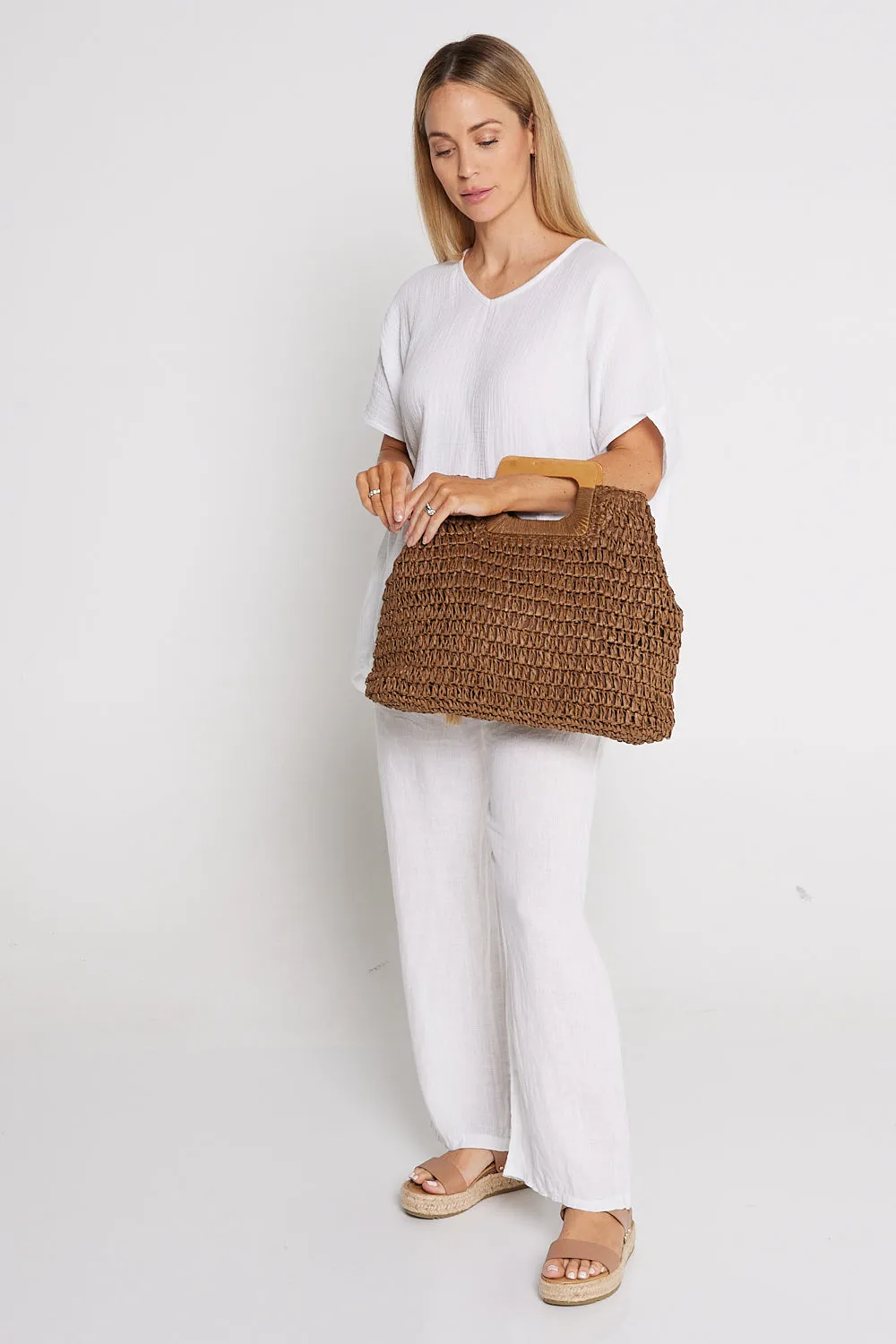 Cancun Raffia Handbag - Choc