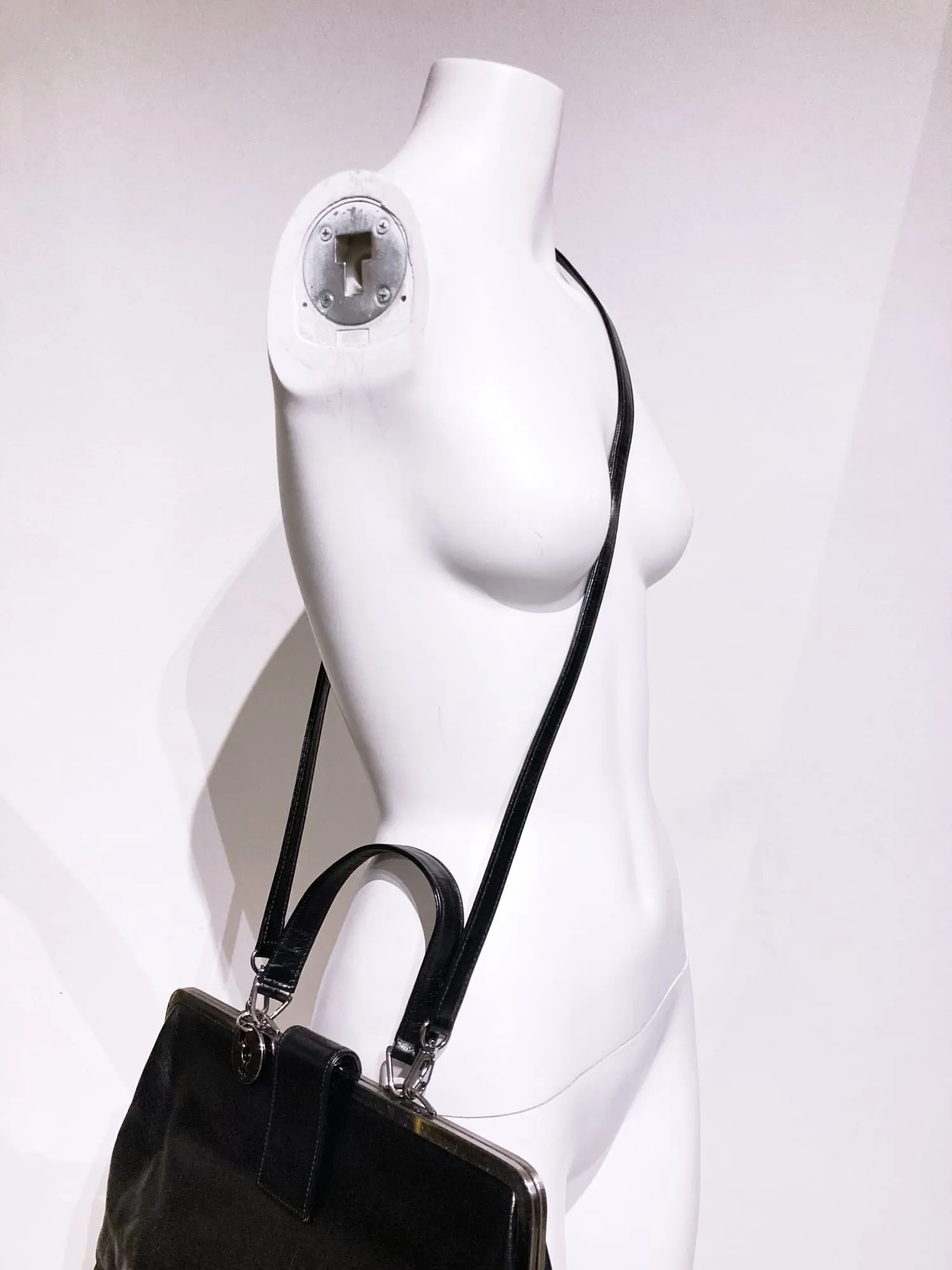 Jean Colonna 1990s large black leather handbag with detachable shoulder strap