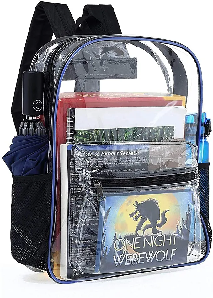 Omaya Clear See Through Transparent Travel Safe Backpack (Navy)